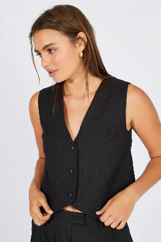 Black Linen Waistcoat