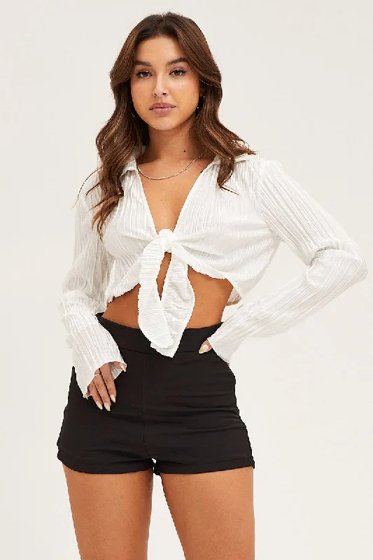 White Crop Shirts Long Sleeve