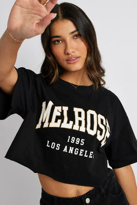 Black Graphic Tee Crop Melrose Slogan t-shirt