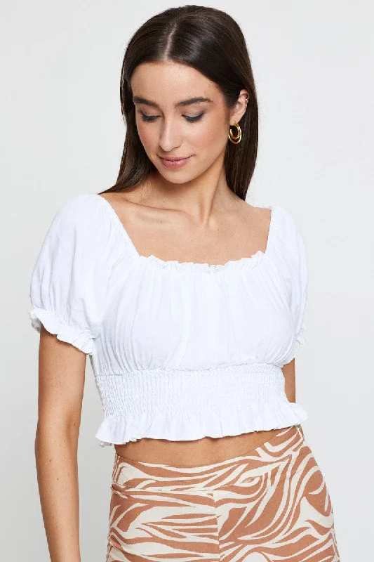 White Puff Sleeve Top Short Sleeve Crop