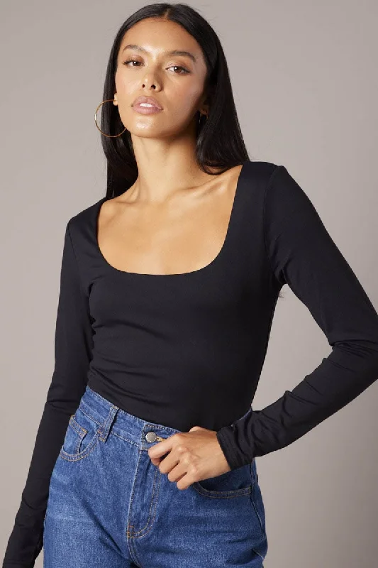 Black Supersoft Bodysuit Long Sleeve