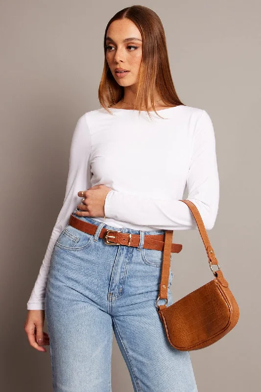 White Top Long Sleeve Boat Neck Modal