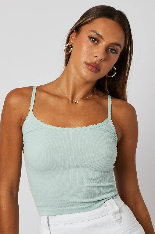 Green Singlet Top Scoop neck Seamless