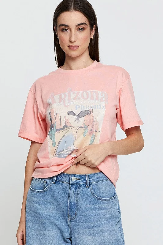 Pink Graphic T Shirt Short Sleeve