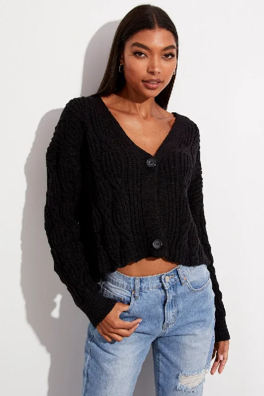 Black Oversized Cable Knit Cardigan