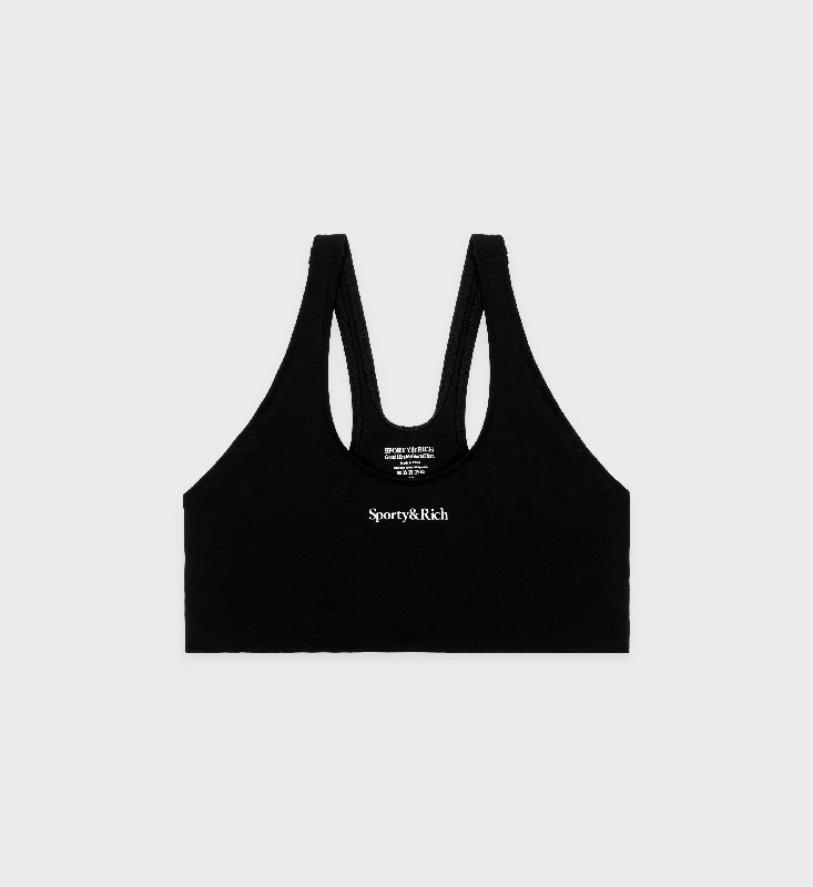 Serif Logo Sport Bra - Black/White