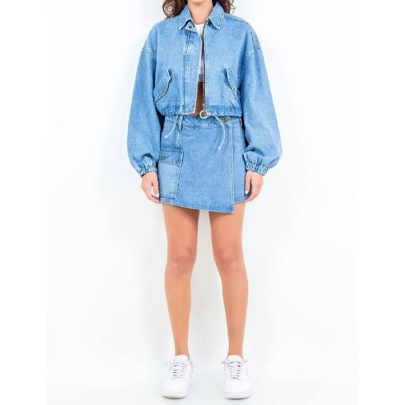 American Bazi - Cropped Denim Jacket With Drawstring Waist