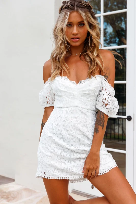 Costa Mesa Puff Sleeve Lace Overlay Dress White