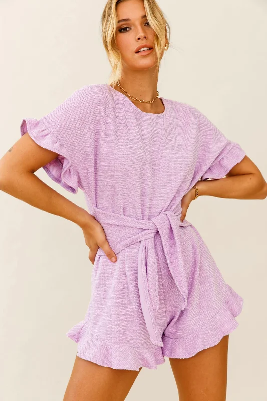 Feelin' Blessed Waist-Tie Frill Trim Romper Lilac