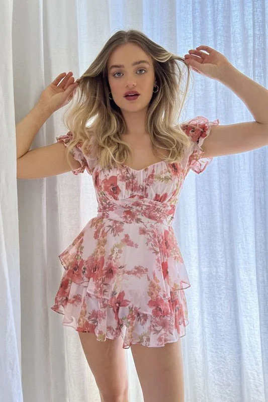 Floral Ruffle Tiered Romper