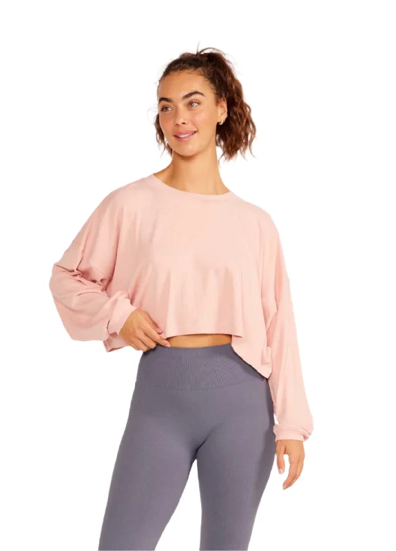 Alexa Oversize Long Sleeve Crop Top - Powder Pink