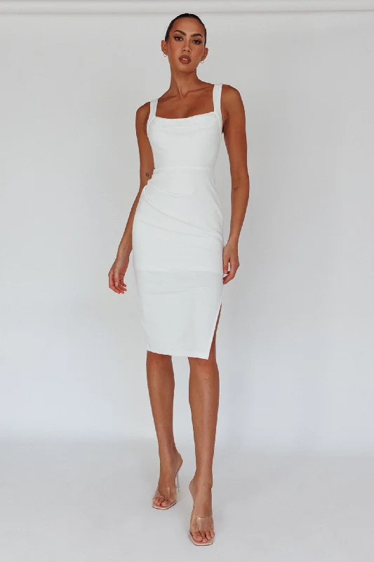 Bella Vista Cowl Neckline Thick Strap Knee Length Dress White