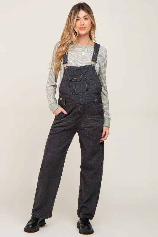 Black Denim Maternity Overalls