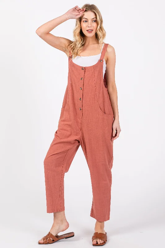 Mauve Button Down Cropped Jumpsuit