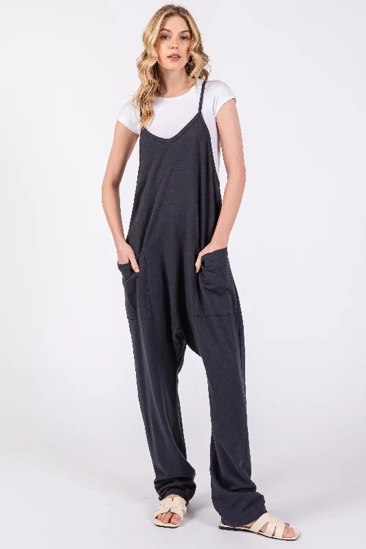 Charcoal Knit Front Pocket Overall