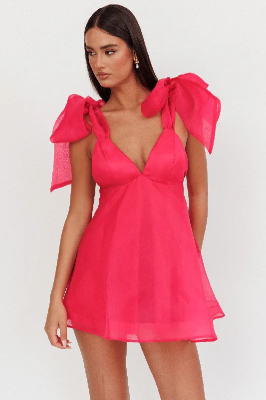 Chantilly Tied Shoulder Mini Dress Fuchsia