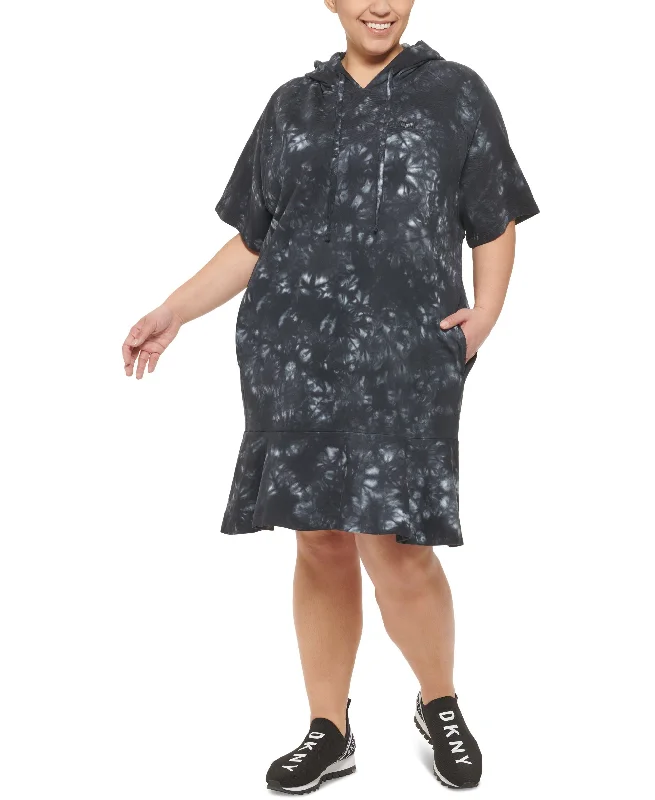 DKNY Sport Plus Size Cotton French Terry Flutter Hem Dress