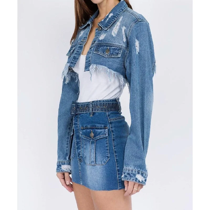 American Bazi - Chic Cropped Distressed Denim Jacket