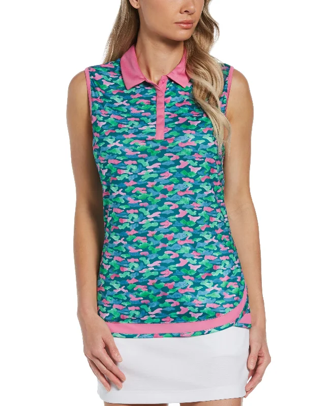 Pga Tour Womens Camo Print Sleeveless Polo